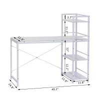 Open Box HomCom 50" Modern Office Desk With Storage Shelves Bookcase - White(m-3)