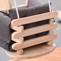 Outsunny Baby Swing Canvas Seat Wooden Toy Horse, Secure Hanging Hammock Chair Indoor Outdoor with Cotton Cushion Pillow, Light Grey and Wood Color(m-10)