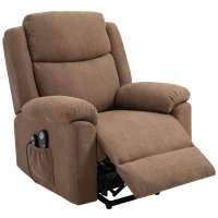 HOMCOM 152° Adjustable Electric Power Lift Recliner Massage Chair Linen Surface w/ 8 Vibration Points 2 Remote Living Room Office Furniture - Brown(m-11)