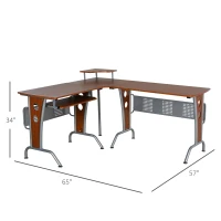 HOMCOM L-Shaped Corner Computer Office Desk Workstation with Elevated Shelf, Rolling Keyboard Tray, & Convenient CPU Stand, Brown(m-3)