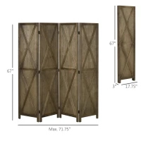 HOMCOM 4 Panel Folding Room Divider, 5.5ft Tall Freestanding Paulownia Wood Wall Divider Panels for Indoor Bedroom Office, Brown(m-3)