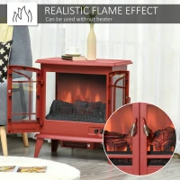 HOMCOM Electric Fireplace Heater, Freestanding Fireplace Stove with Realistic LED Log Flames and Overheating Safety Protection, 1400W, Red(m-5)