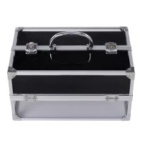 HOMCOM Portable Makeup Case Train Case Lockable Aluminum w/ 4 Trays & Bottom Drawer Sliver(m-8)