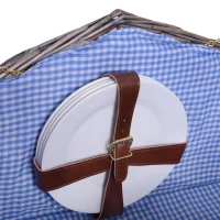 Outsunny Double-Lid Wicker Picnic Basket for 4 People Cutlery Plate Wine Glass(m-8)