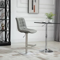 HOMCOM Vintage PU Leather Bar Stool with Stainless Steel Base, Adjustable Counter Height Bar Chair Swivel Barstool with Back, Footrest, Grey(m-9)