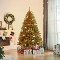 HOMCOM 7.5' Tall Unlit Full Fir Artificial Christmas Tree with Realistic Branches, and 1477 Tips, Gold(m-2)