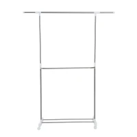 HomCom Rolling Extendable Clothes Rack Adjustable Double Rods Garment Hanger with Shoe Rack and Brake Wheels(m-4)