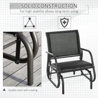 Outsunny 2-Piece Outdoor Glider Swing, Rocking Chair Set with Breathable Mesh Fabric, Sturdy Durable Frame, Curved Armrests, Supports Up to 264 lbs., for Backyard, Garden, Porch, Black(m-6)