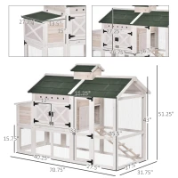 PawHut Wooden Chicken Coop Hen House with Removable Tray and Nest Box, 71" Rabbit Hutch and Poultry Cage with Ventilated Holes , White(m-3)