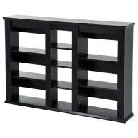 HOMCOM Triple Wall Mounted Media Storage Floating CD DVD Shelves Rack Hanging Organizer Unit Black(m-4)