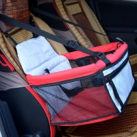 PawHut D1-0089 Pet Car Seat Cover Booster Basket Dog Puppy Cat Bag Carrier Travel Bed Foldable  Red and Grey(m-2)