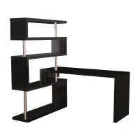 HOMCOM Rotating Corner Desk with 4 Tire Hollow Shelves Workstation Hallow Core Hobby Desk Table with Storage Display Rack Home Office Black(m-2)