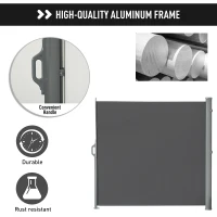 Outsunny 10' Retractable Folding Patio Privacy Side Awning with 50+ UV Protection, 2 Wall Brackets, & Polyester, Grey(m-5)