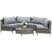 Outsunny 5PC Outdoor Patio Furniture Set Garden Rattan Wicker Sofa Cushioned Half-Moon Seat Deck w/ Pillow Grey(m-9)