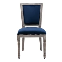 HOMCOM Vintage Upholstered Dining Chairs Set Of 2 with Nailhead Trim , Thick Padded Seat Cushions, and Wood Legs, Blue(m-13)