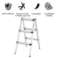 HOMCOM 3-Step Folding Aluminum Step Stool Ladder  Lightweight  330 lbs. Capacity  29" H  Silver(m-4)
