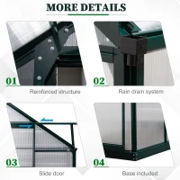 Outsunny Walk-In Garden Greenhouse Aluminum Polycarbonate with Roof Vent for Plants Herbs Vegetables 6' x 4' x 7' Green(m-8)