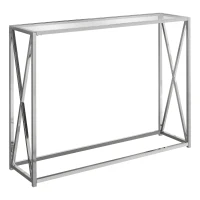 Monarch 42" Contemporary Tempered Glass Accent Hall Sofa Console Table with X-Design Metal Base - Chrome(m-1)