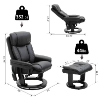 HOMCOM PU Leather Massage Sofa Recliner Chair with Ottoman Heated 10 Point Vibration Swiveling Armchair, Black(m-3)