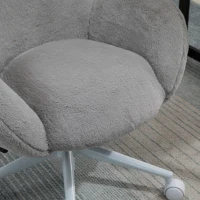 HOMCOM Faux Fur Leisure Chair Accent Chair Office Swivel Chair with Mid-Back Wide Design, Adjustable Seat Height, Steel Base, Wheels, Grey(m-14)