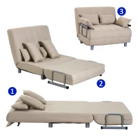 HOMCOM 3-in-1 Convertible Chair Sofa Bed Lounger Folding Bed with Adjustable Backrest and 4 Pillows Beige(m-4)