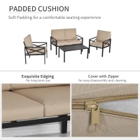 Outsunny 4-Piece Patio Furniture Set Garden Conversation Set with Soft Washable Cushions & Strong Steel Frame, Beige(m-4)