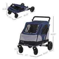 PawHut Pet Stroller Foldable Dog Cat Carriage with Adjustable Handlebar Brake, Storage Bag, Mesh Window, Safety Leash, Blue(m-3)