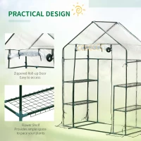 Outsunny 56" x 29" x 77" Mini Greenhouse Walk-in Greenhouse Garden Hot House with 2-Tier Shelving, Roll-Up Door & Weather Cover(m-5)