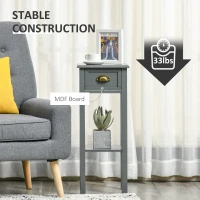 HOMCOM 2-Tier Tall Side Table, Nightstand End Table w/ Drawer & Bottom Shelf for Living Room, Bedroom, Gray(m-5)