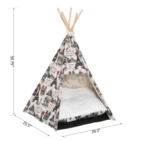 PawHut Foldable Teepee Puppy Dog Cat Bed Tents & Houses Pet Small Washable with Cushion(m-3)
