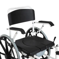 HOMCOM Rolling Shower Wheelchair Bath Toilet Commode Bariatric with Wheels, Detachable Bucket & Shower-Proof Design, 17" Seat Width, Black(m-10)