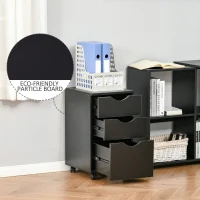 HOMCOM 3 Drawer Mobile File Cabinet with Wheels, Wood Filing Cabinet for Home Office, Rolling Under Desk Cabinet, Black(m-7)
