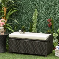 Outsunny 38 Gallon Outdoor Wicker Storage Bench Deck Box, PE Rattan Patio Furniture Pool Storage Bin Container with Interior Waterproof Cloth Bag and Comfortable Cushion, White(m-2)