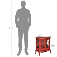 HOMCOM Electric Fireplace Heater, Freestanding Fireplace Stove with Realistic LED Log Flames and Overheating Safety Protection, 1400W, Red(m-3)