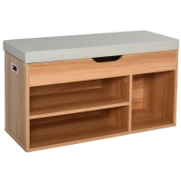 HOMCOM Shoe Rack Bench, Storage Organizer with Padded Cushion, Shelves, Hidden Compartments for Shoes, Boots, High Heel, Brown(m-1)