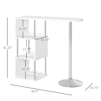 HOMCOM Modern Bar Table Accent Console Serving Buffet with 3-Bottle Wine Rack and Side Storage Shelf, White/Silver(m-3)