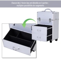 HOMCOM Professional Rolling Full Makeup Travel Train Case, Large Storage Cosmetic Trolley with Folding Trays, Drawer and Locks, Silver(m-5)