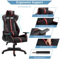 Vinsetto Executive Racing Chair Adjustable Padded Seat with Wheels Black/ Red(m-6)