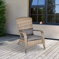 Outsunny Patio Wicker Adirondack Chair, Outdoor All-Weather Rattan Fire Pit Chair w/ Soft Cushions, Tall Curved Backrest and Comfortable Armrests for Deck or Garden, Charcoal Gray(m-2)