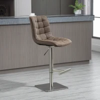 HOMCOM Vintage PU Leather Bar Stool with Stainless Steel Base, Adjustable Counter Height Bar Chair Swivel Barstool with Back, Footrest, Brown(m-9)