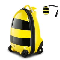 HOMCOM Kids Rolling Luggage Suitcase Travel Pilot BumbleBee with Remote Control (Yellow)(m-2)
