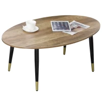 HomCom Oval Modern Simple Coffee Table with Strong Metal Legs, Quality Build Material, & Multifunctional Design, Brown(m-4)