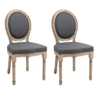 HOMCOM Vintage Armless Dining Chais Set of 2, French Chic Side Chairs with Curved Backrest Linen Upholstery for Kitchen Living Room, Grey(m-1)