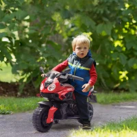 Aosom 6V Kids Motorcycle Dirt Bike Electric Battery-Powered Ride-On Toy Off-road Street Bike for Children with Rechargeable Battery, Pedal, Horn, Headlights, and Training Wheels for Balance Red(m-2)