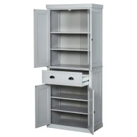 HOMCOM 72" Traditional Freestanding Kitchen Pantry Cabinet Cupboard with Doors and 3 Adjustable Shelves, Gray(m-11)