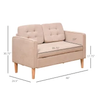 HOMCOM Modern 2-Seater Loveseat Button-Tufted Fabric Couch with Storage Chest, Cushions and Rubberwood Legs for Living Room, Light Brown(m-3)