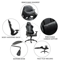 HOMCOM Executive Gaming Racing Office Chair Ergonomic Recliner Adjustable Swivel PU Padded Home Office Black(m-2)