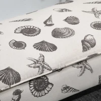 HOMCOM Linen-Touch Upholstered Fabric Ottoman Bench for Bedroom, Entryway, Living Room, Beige with Seashells(m-9)
