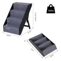 PawHut 4 Step Height Adjustable Portable Wooden Easy Climb Pet Stairs - Dark Brown(m-3)