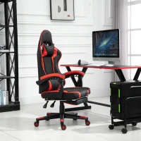 Vinsetto High Back Gaming Chair, PU Leather Racing Style Gamer Computer Chair with Retractable Footrest with Lumbar Support, Pillow and Adjustable Padded Armrests, Red(m-8)